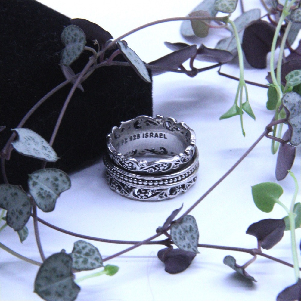 Paz Israel Sterling Silver 925 Spinner Ring Floral Filigree Beaded Size 7